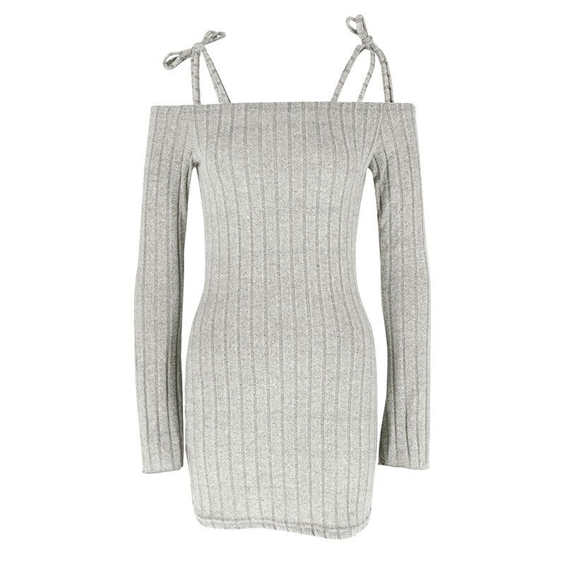 Damen Off-Shoulder Minikleid mit Rüschendetails und feinem Rippstrick Drune