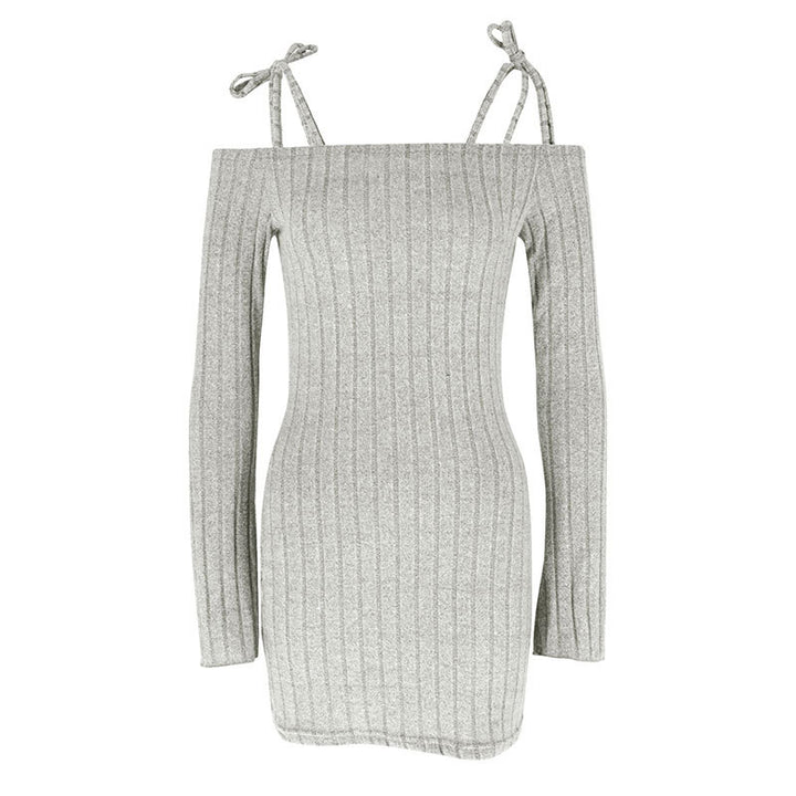 Damen Off-Shoulder Minikleid mit Rüschendetails und feinem Rippstrick Drune