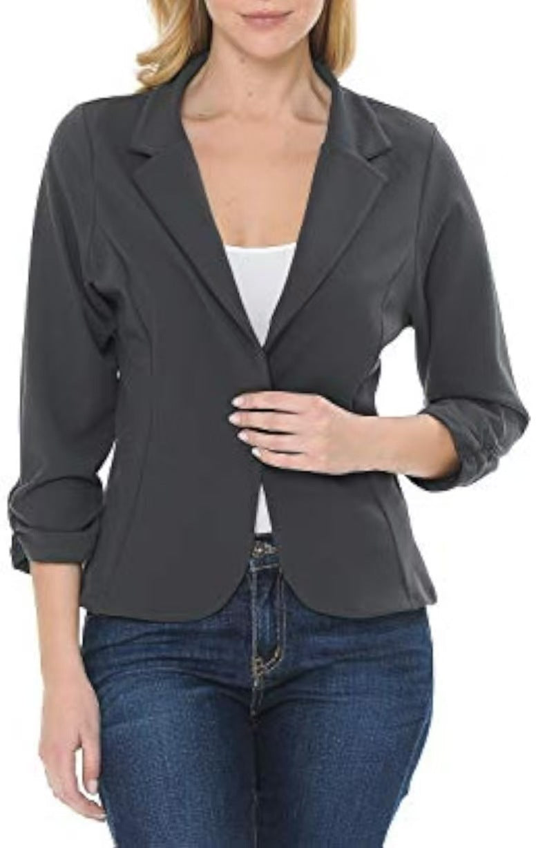 Damen taillierter Jersey-Blazer mit Ein-Knopf-Verschluss und dreiviertelärmeln Drune