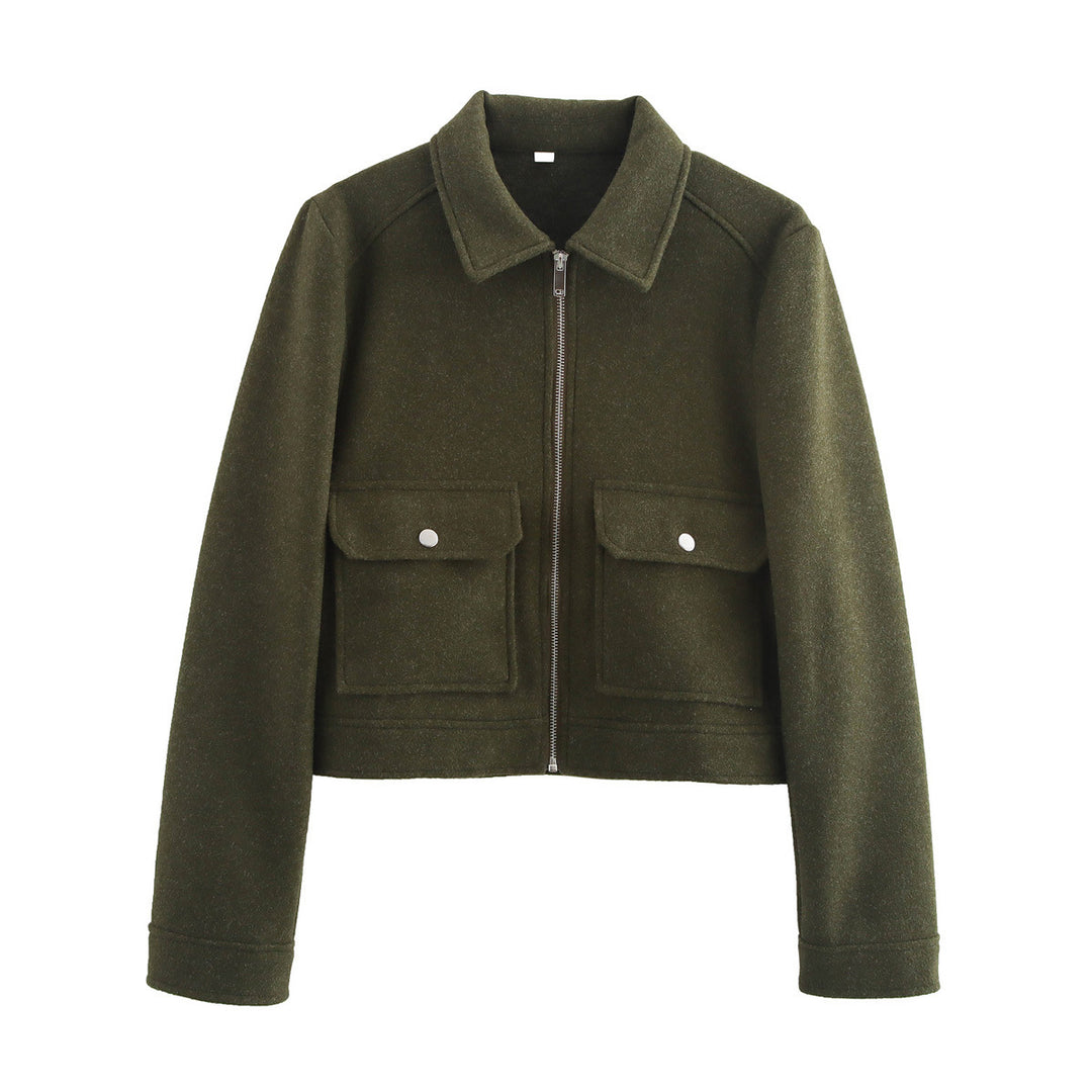 Damen nan kurz geschnittene Wolloptik-Blousonjacke mit durchgehendem Reißverschluss und aufgesetzten Klappentaschen Drune