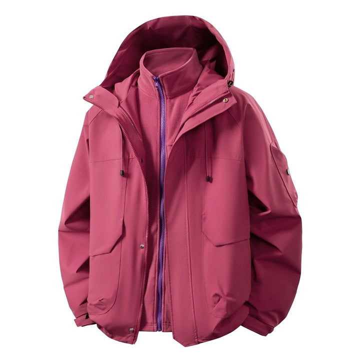 Herren Wasserabweisende Doppeljacke mit abnehmbarer Fleece‑Innenjacke und Kapuze Drune