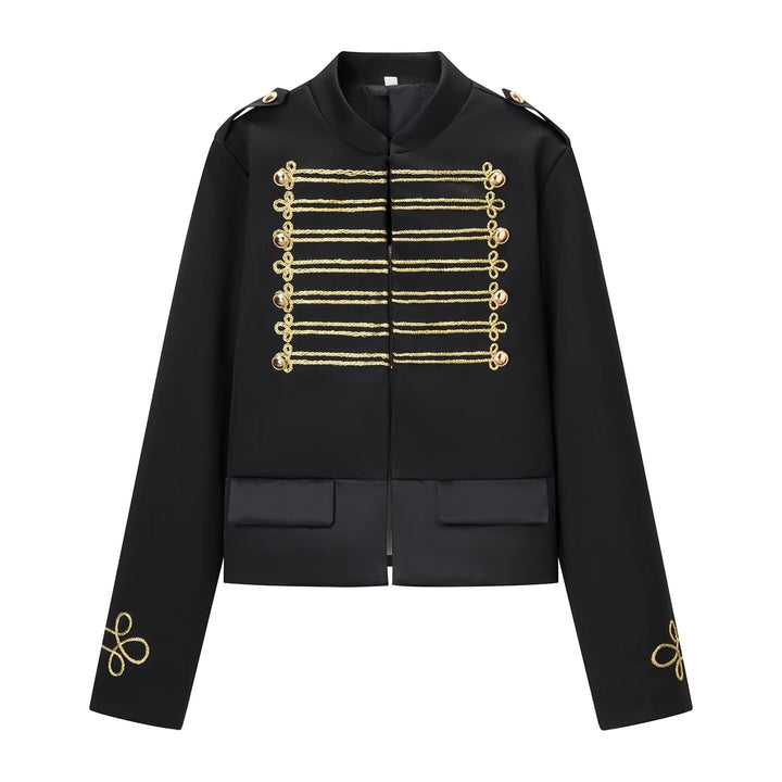 Damen Militärisch inspirierte Kurzjacke mit Goldkordel‑Applikation und Stehkragen Drune