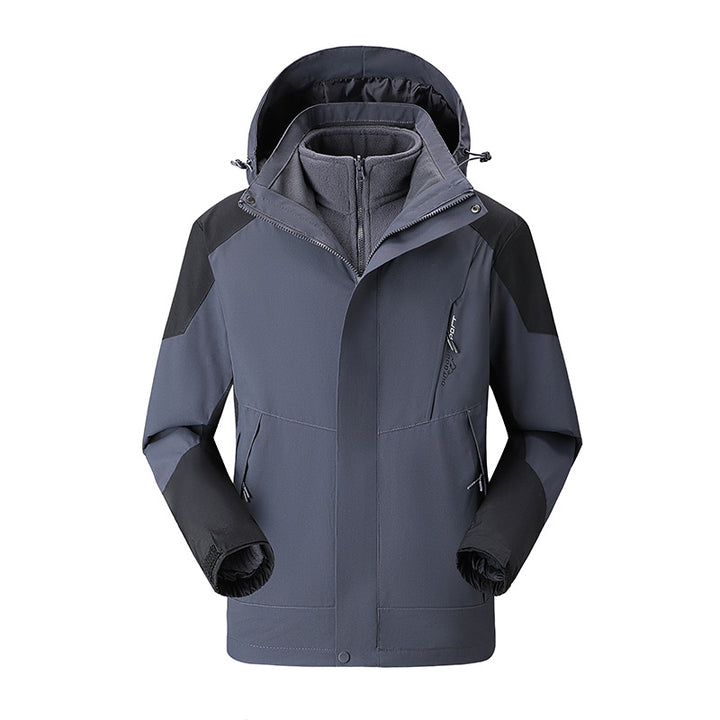 Damen zweilagige Outdoorjacke mit abnehmbarer Fleece-Innenjacke und verstellbarer Kapuze Drune