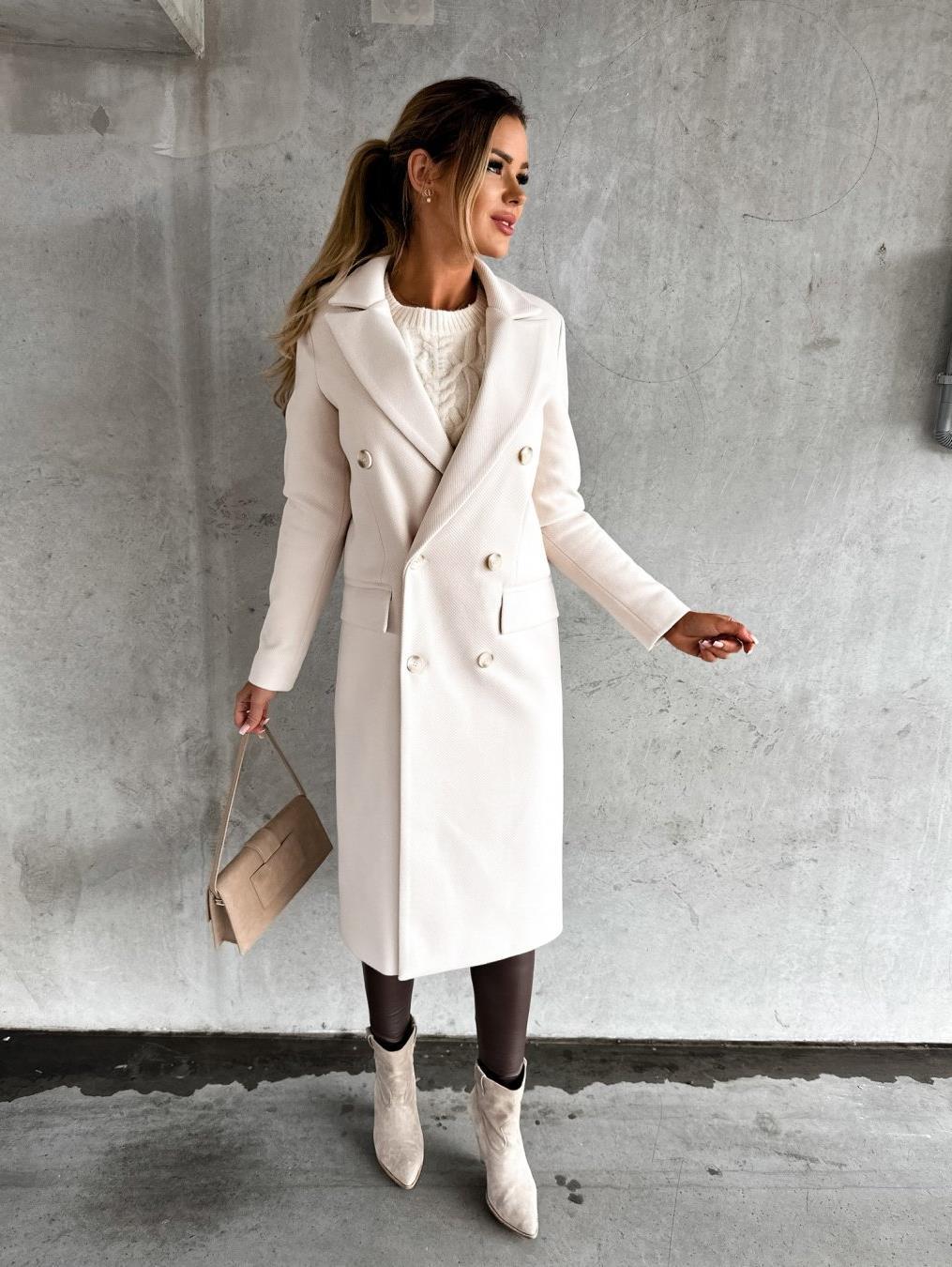 Damen Eleganter Doppelreiher-Mantel mit strukturiertem Stoff und taillierbarem Gürtel Drune