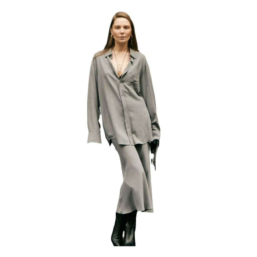 Damen stilvolles Oversized-Hemd und Palazzo-Hose-Set Drune