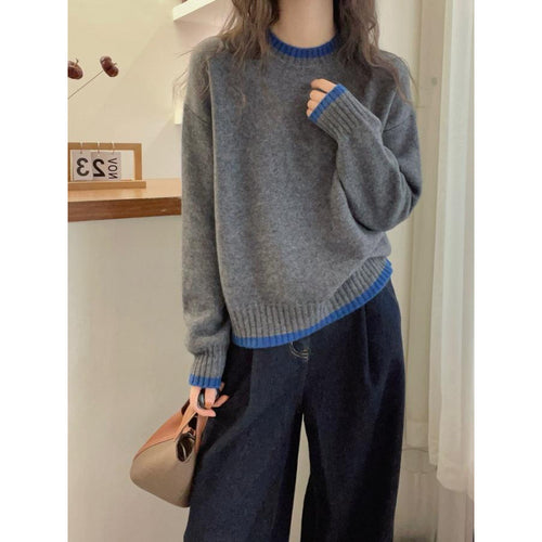 Damen Weicher Strickpullover mit kontrastierenden Bündchen Drune
