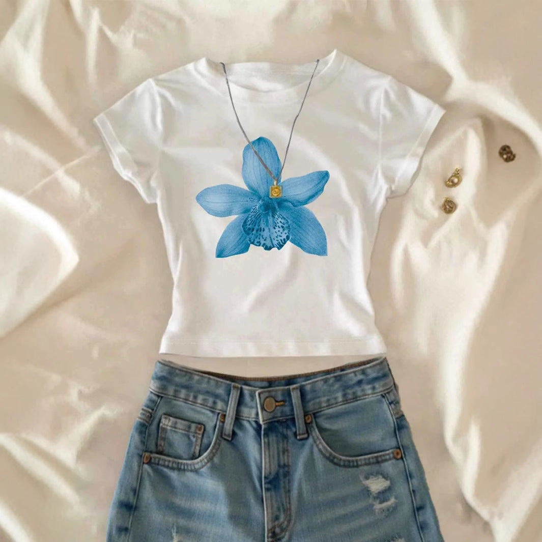 Damen Crop-T-Shirt mit floralem Druck und lässigem Schnitt Drune