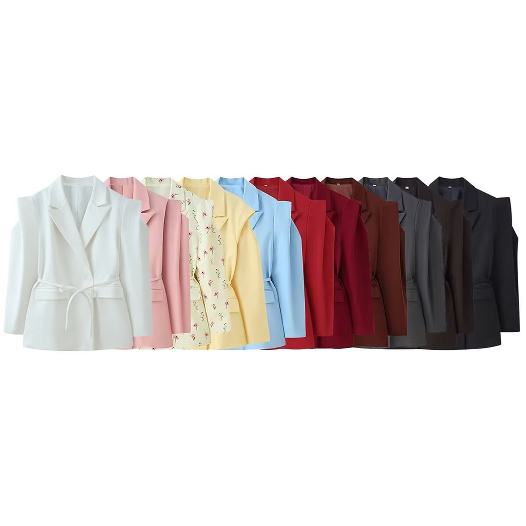 Damen Blazer mit Cut-Out‑Schultern, Taillengürtel und Pattentaschen Drune