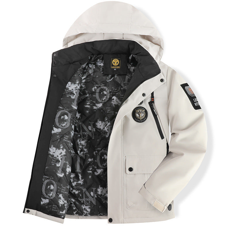 Herren nan urbaner Softshell-Parka mit abnehmbarer Kapuze, verdecktem Zweiwege-Reißverschluss und atmungsaktiver Thermofütterung Drune