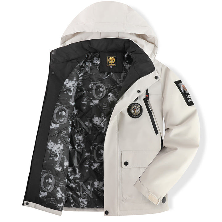 Herren nan urbaner Softshell-Parka mit abnehmbarer Kapuze, verdecktem Zweiwege-Reißverschluss und atmungsaktiver Thermofütterung Drune