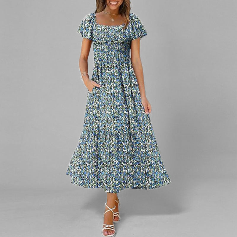 Damen Maxikleid mit schickem Quadrat-Ausschnitt und voluminösen Ärmeln Drune