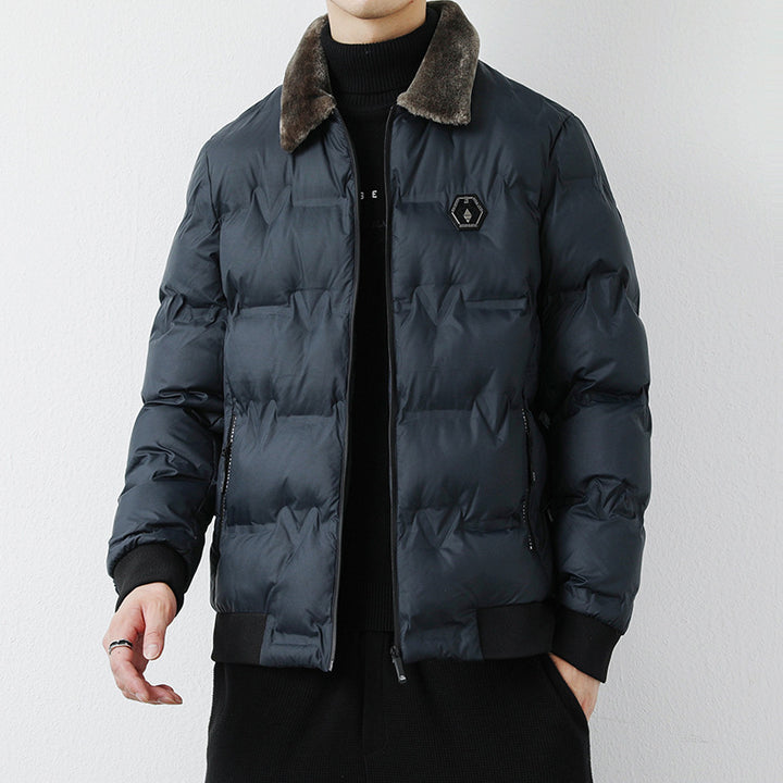 Herren Modische Steppjacke mit Kunstfellkragen Drune