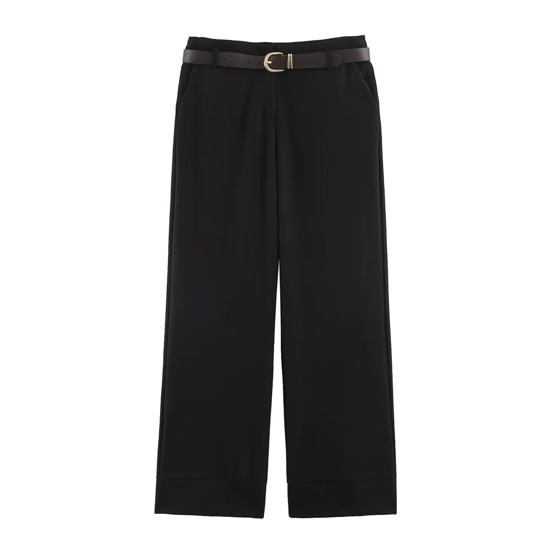 Damen Hochtaillierte Culottehose mit weitem Bein, Bügelfalte und Umschlagsaum Drune
