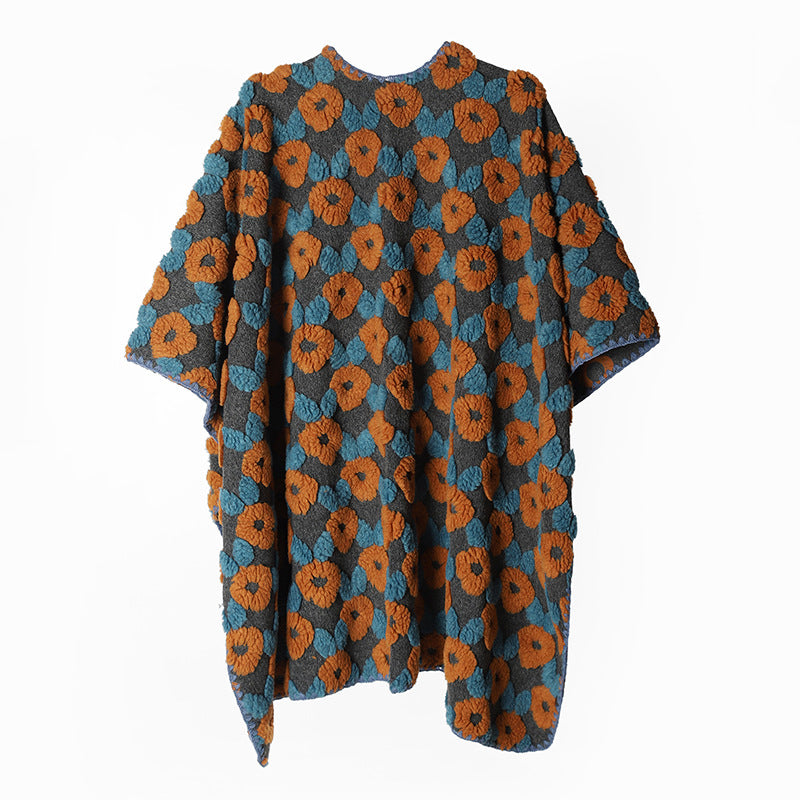 Damen Strukturierter Bouclé-Capeponcho mit floraler 3D-Textur Drune