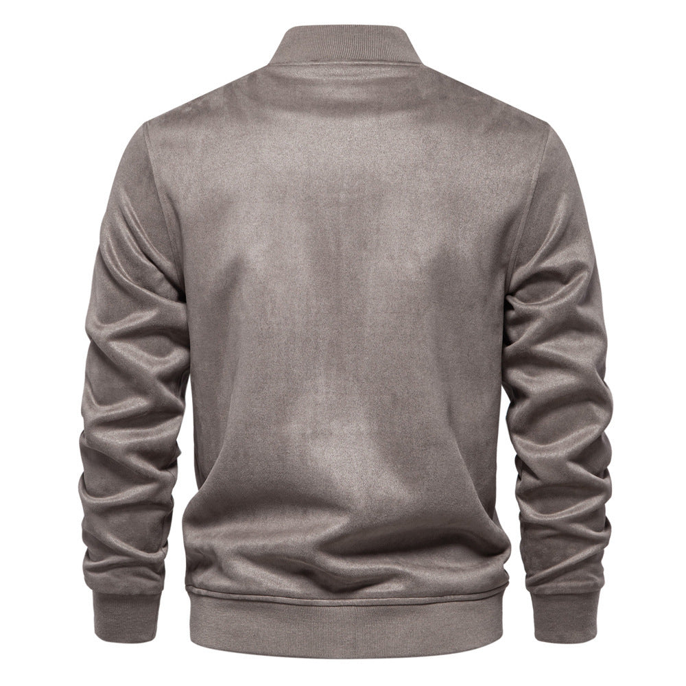 Herren nan Wildlederoptik-Collegejacke mit Druckknopfverschluss, Pattentaschen und geripptem Saum Drune