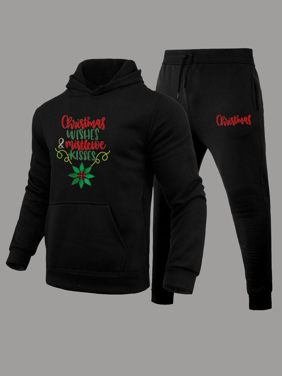 Herren Kuschel-Hoodie und Jogginghose Set mit festlichem Weihnachtsmotiv Drune