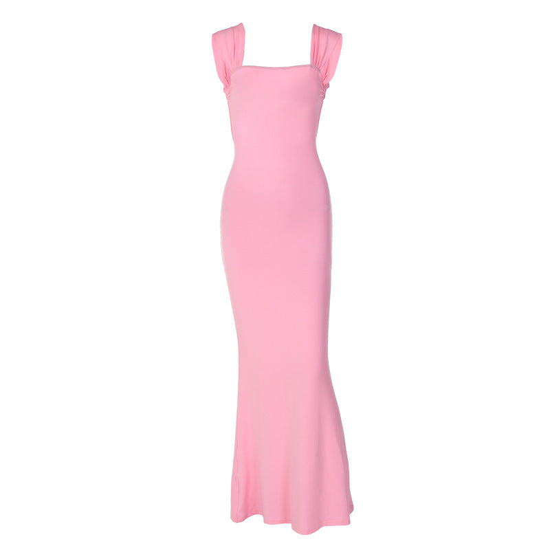 Damen Elegantes Maxikleid mit schulterfreien Rüschen und figurbetontem Schnitt Drune