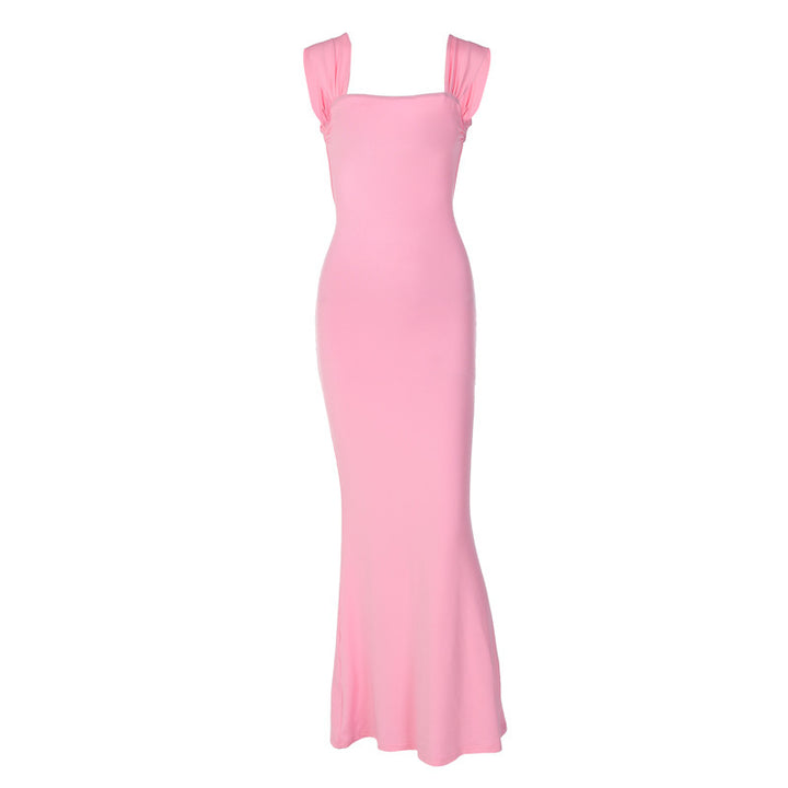 Damen Elegantes Maxikleid mit schulterfreien Rüschen und figurbetontem Schnitt Drune
