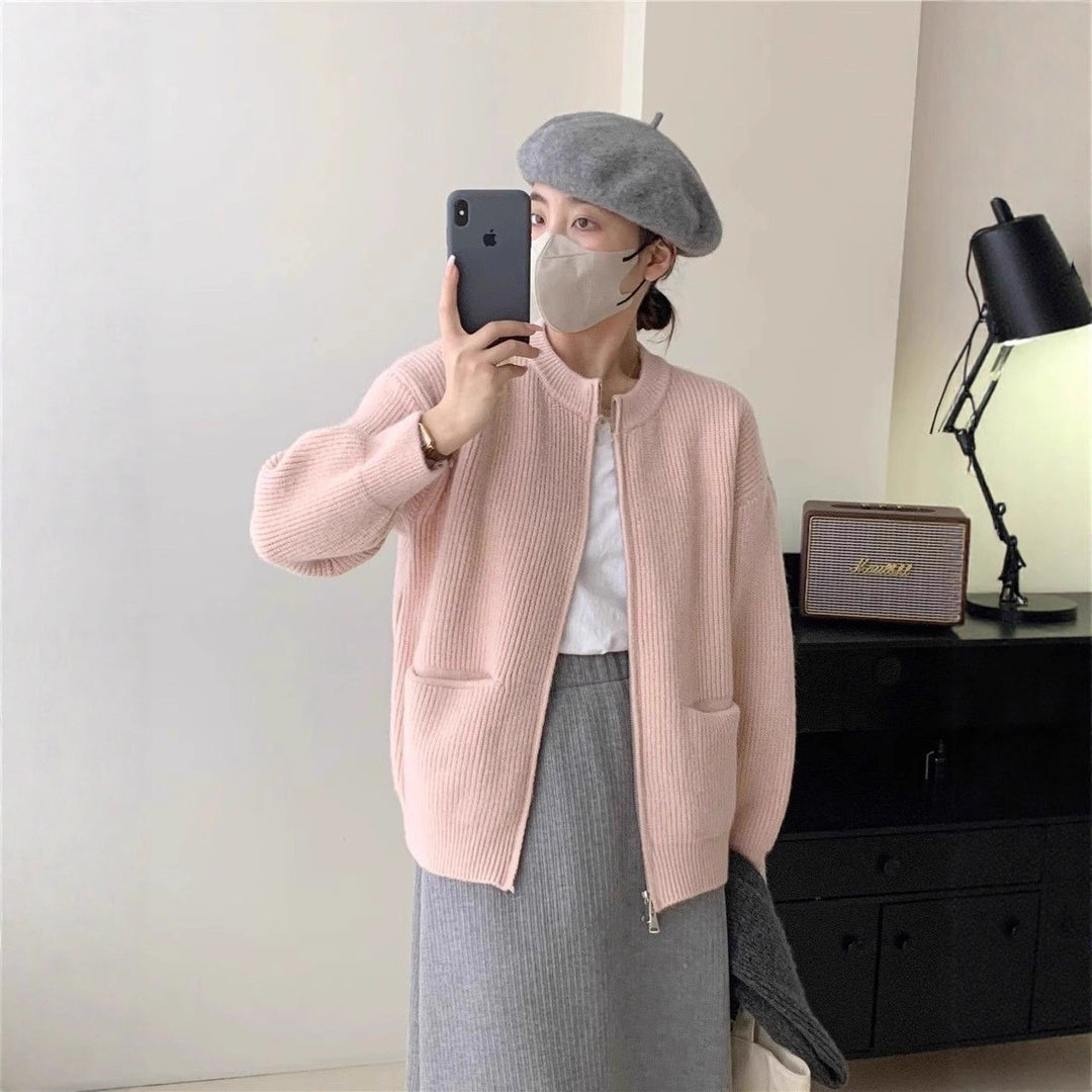 Damen Kuschelige Strickjacke mit hohem Kragen Drune