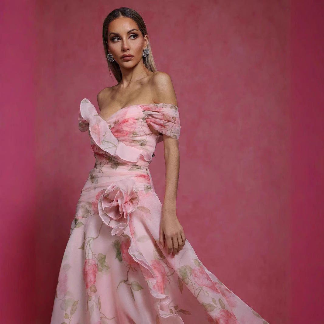 Damen Elegant fließendes Maxikleid mit romantischem Blumenmuster Drune