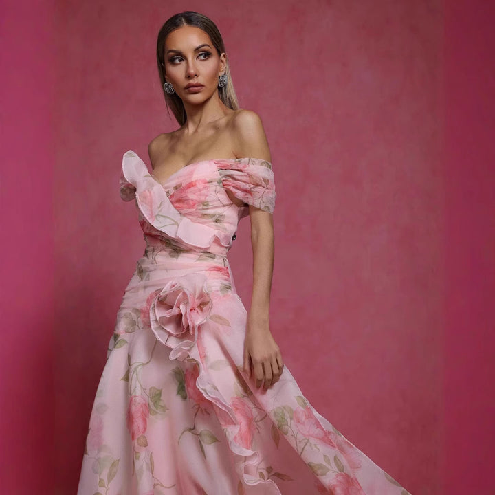 Damen Elegant fließendes Maxikleid mit romantischem Blumenmuster Drune