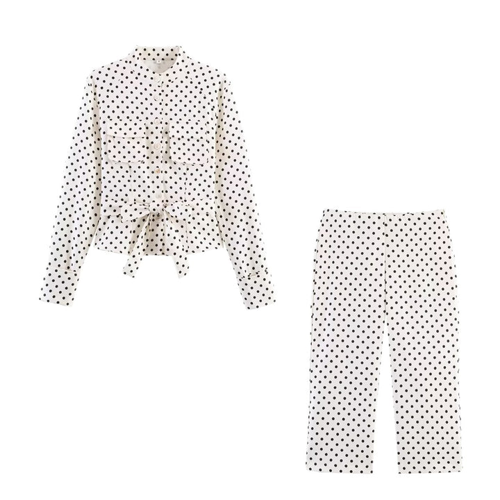 Damen Blusejacke mit Bindegürtel, Brusttaschen und Polka-Dot‑Muster Drune