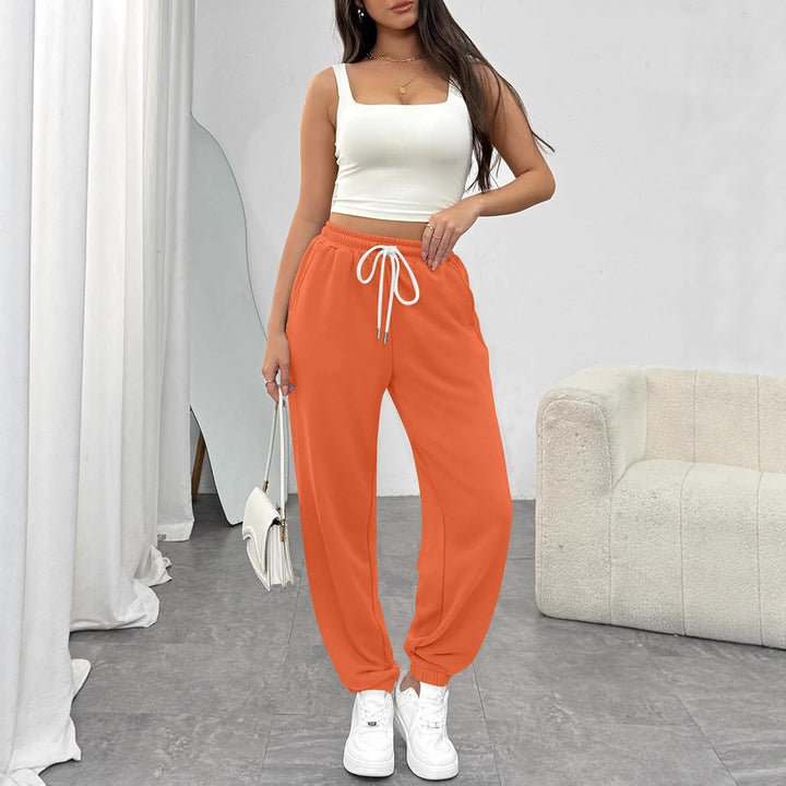 Damen High-Waist Jogginghose mit Tunnelzug, elastischen Bündchen und Seitentaschen Drune