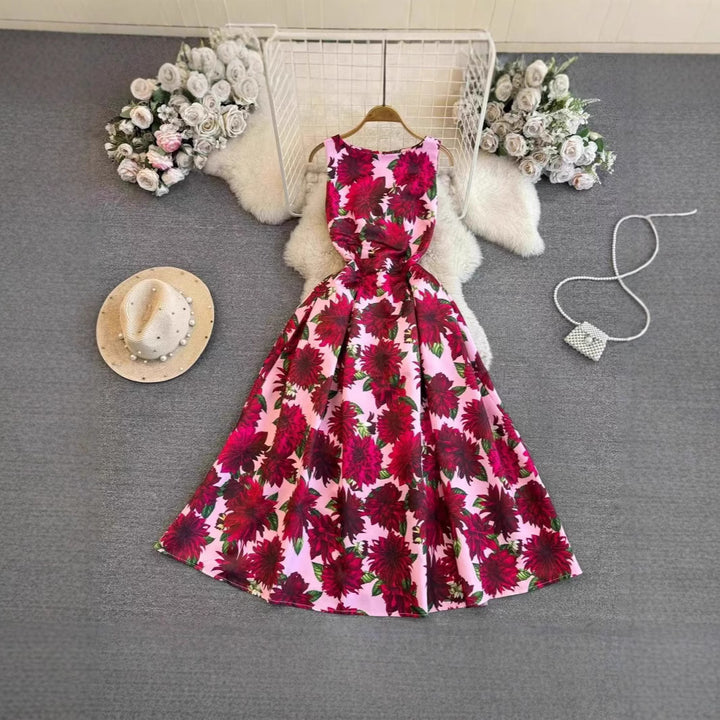Damen Festliches Maxikleid mit elegantem floralem Muster und Taillengürtel Drune