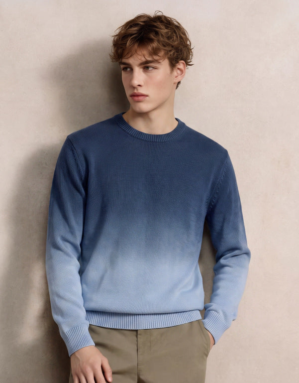 Herren Feinstrick-Pullover mit Dip-Dye-Effekt und Rundhalsausschnitt Drune