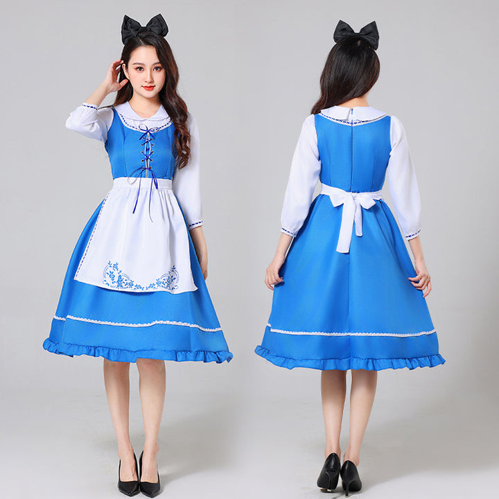 Damen nan vintage Schürzenkleid mit tailliertem Schnitt und Stehkragen Drune