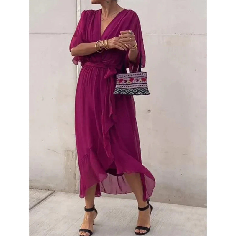 Drune | Schnürung Batwing Ärmel Unregelmäßiges Kleid