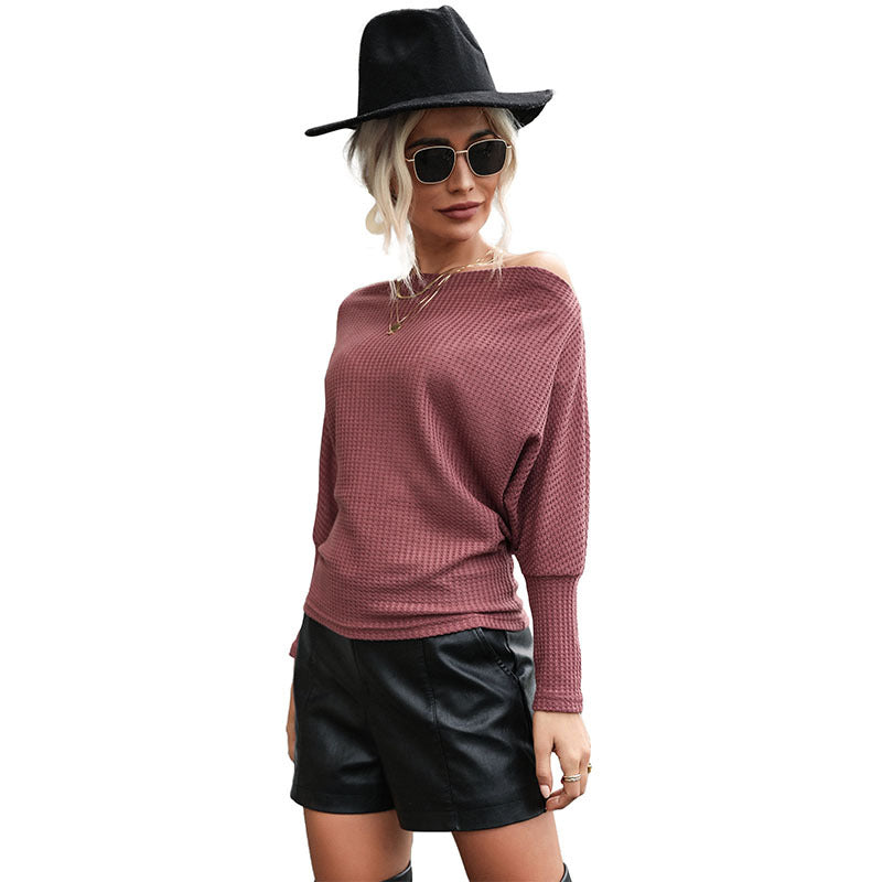 Damen Off-Shoulder Strukturstrickpullover mit weitem Carmenausschnitt Drune