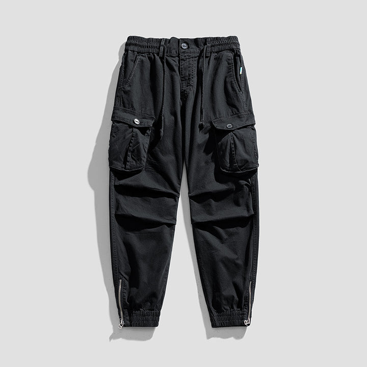 Herren Multifunktionale Zip‑Cargo‑Jogginghose mit Knieabnähern und elastischem Tunnelzugbund Drune