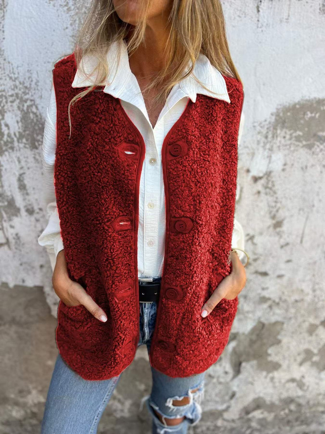 Damen lässige Strickweste mit Knopfdetails und praktischen Taschen Drune