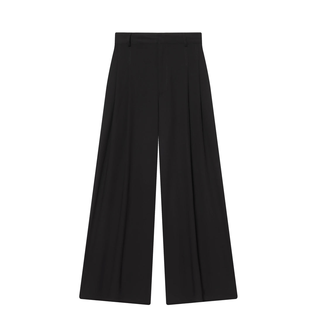 Damen nan hochtaillierte weite Bundfalten-Hose mit weitem Bein und Bügelfalte Drune