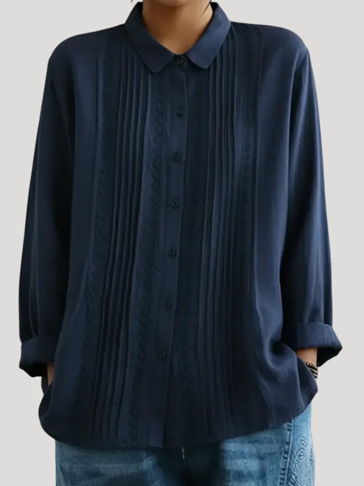 Damen Elegante Bluse mit feinen Falten und Spitzenbesatz