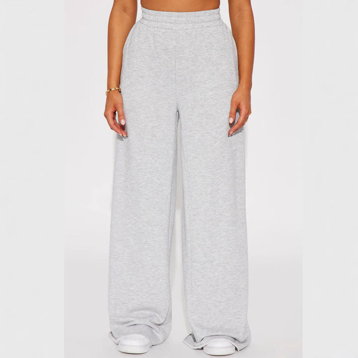 Damen nan High‑Waist Palazzohose aus French-Terry mit weitem Bein, elastischem Komfortbund und offenen Saumkanten Drune
