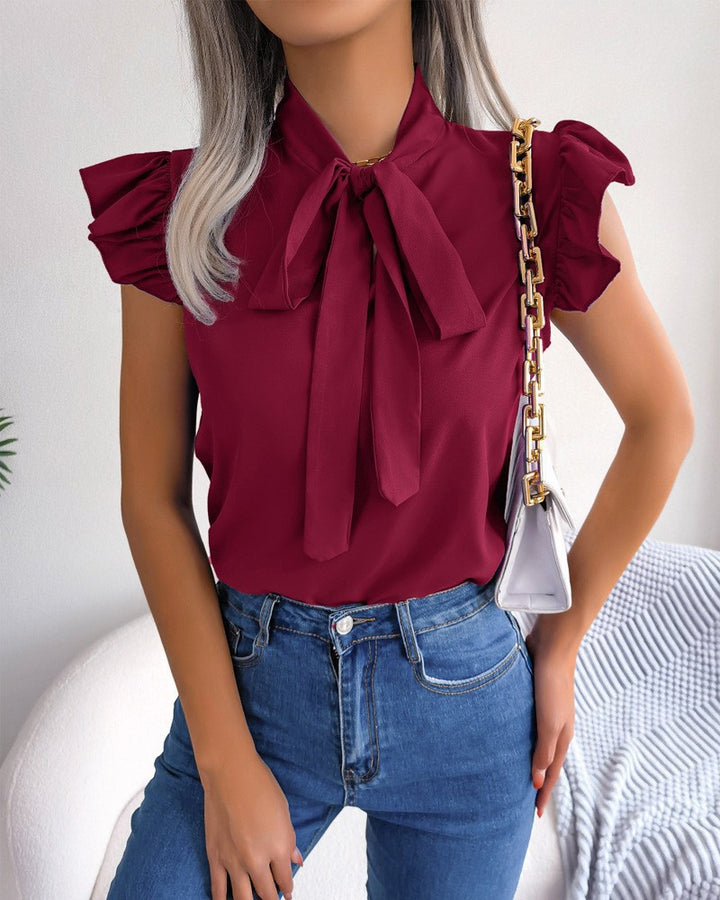 Damen Bluse mit verspielten Puffärmeln und schicker Schleife Drune