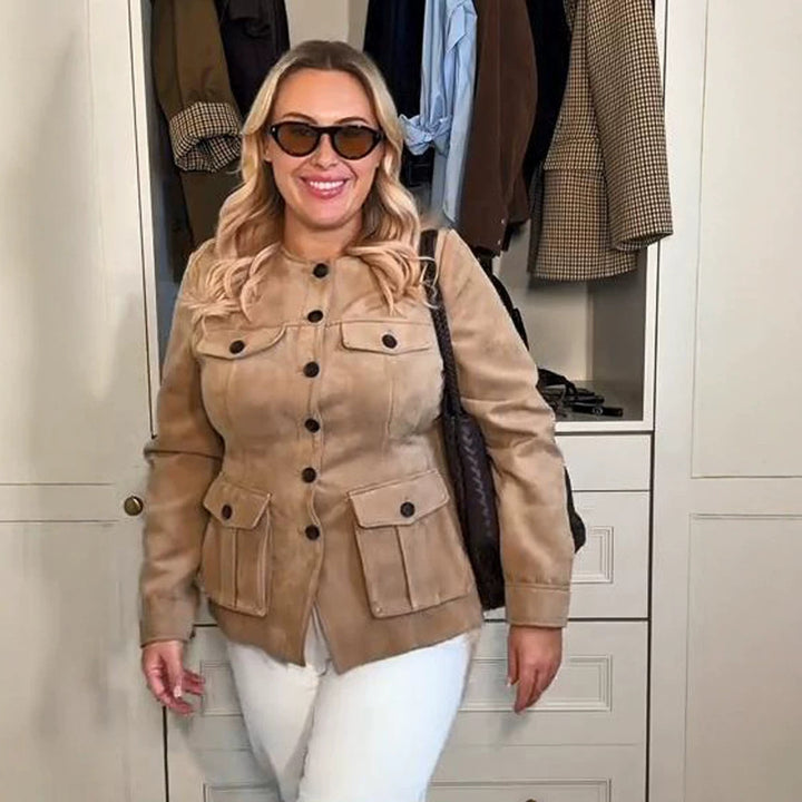 Damen Kurzjacke im Military-Utility-Stil mit aufgesetzten Pattentaschen und Rundhalsausschnitt Drune