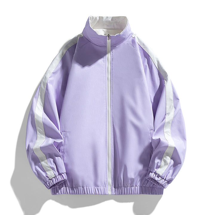 Damen Leichte Oversize-Trainingsjacke mit Stehkragen, Kontraststreifen und elastischem Saum Drune