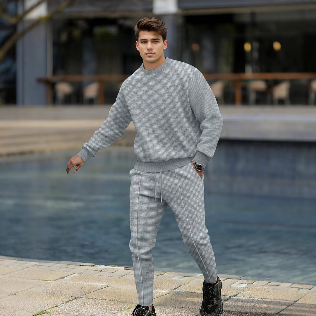 Herren lässiger Strickpullover und Jogginghose mit elastischem Bund Drune