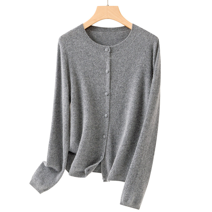 Damen Feiner Rundhals-Cardigan aus softem Feinstrick mit durchgehender Knopfleiste Drune