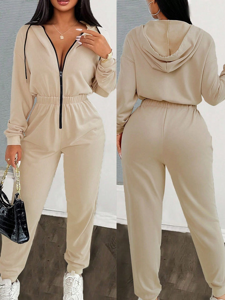 Damen Cord-Jogginganzug mit Kapuze, seitlichen Kontraststreifen, Tunnelzug und elastischen Saumbündchen Drune