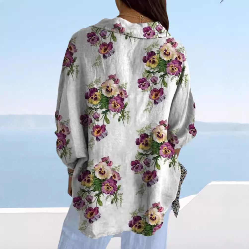 Damen Bluse im floralen Design mit verdeckten Knopfleisten Drune