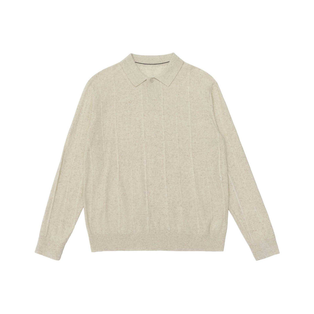Unisex Feinstrukturierter Polo-Pullover mit vertikaler Rippenstruktur und geripptem Saum Drune