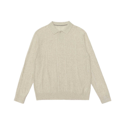 Unisex Feinstrukturierter Polo-Pullover mit vertikaler Rippenstruktur und geripptem Saum Drune