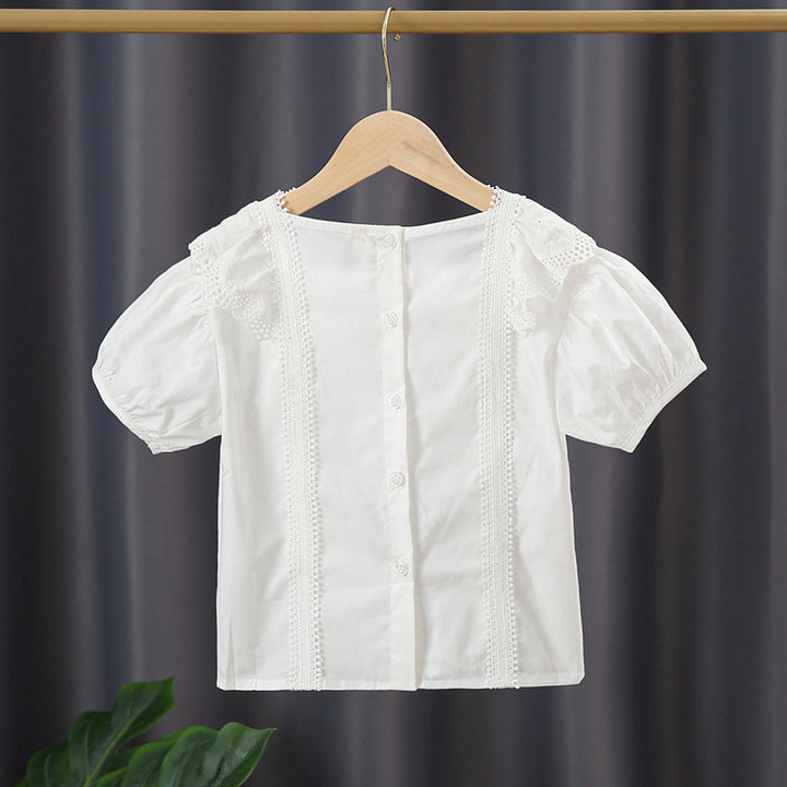 Mädchen Bluse mit verspieltem Rüschendesign und kunstvoller Häkelverzierung Drune