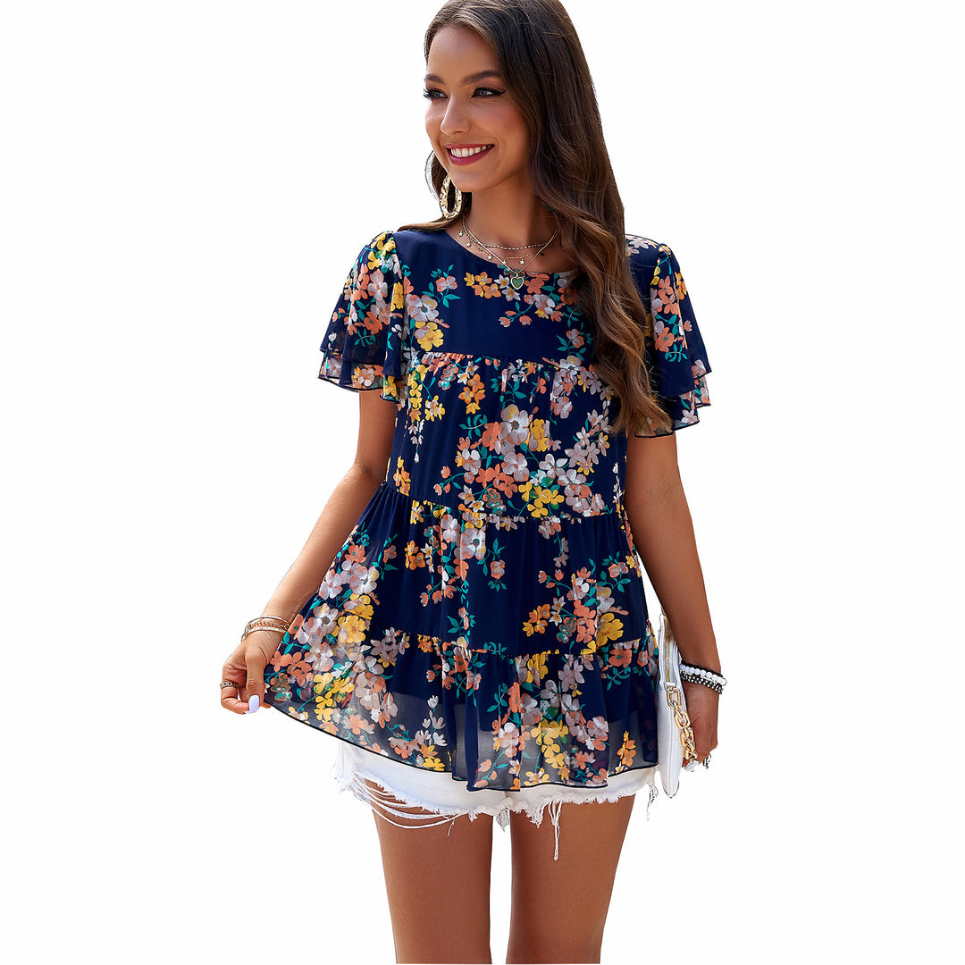 Damen Luftiges Blumenshirt mit Rüschendetails Drune
