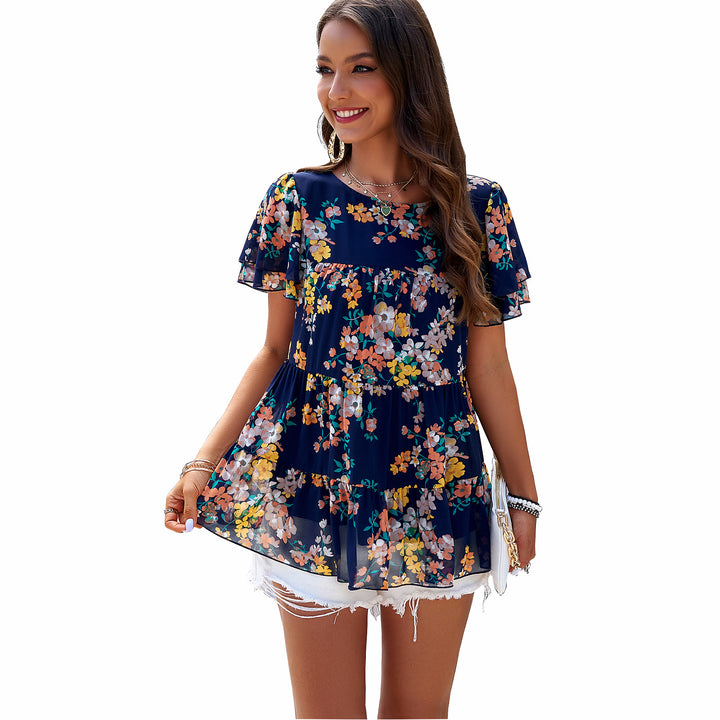 Damen Luftiges Blumenshirt mit Rüschendetails Drune