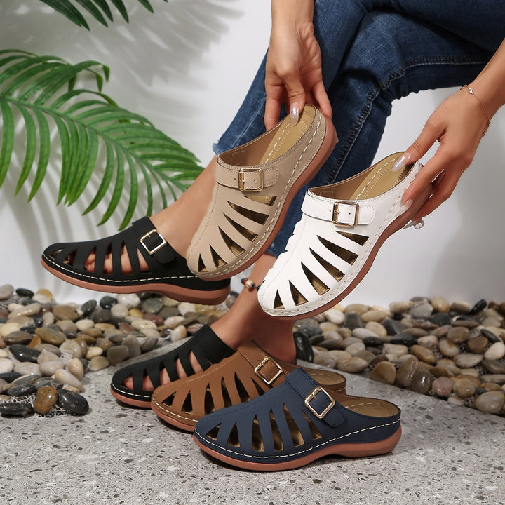 Damen Slipper‑Sandalen mit geschlossener Zehenkappe, Cut‑Out‑Design und verstellbarer Schnalle Drune